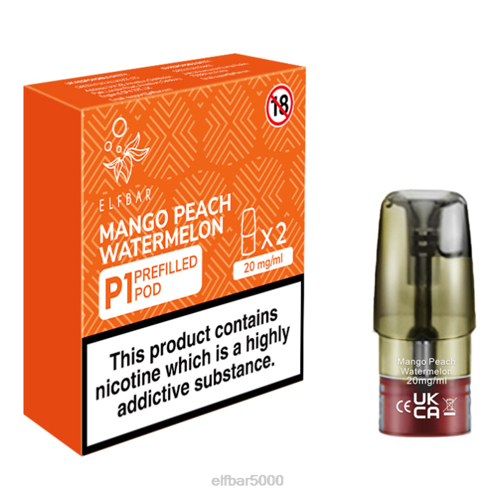 elfbar mate 500 p1 užpildytų ankščių - 20 mg (2 pakuotės) mango persikų arbūzas- ELF BAR 5009 V20N158