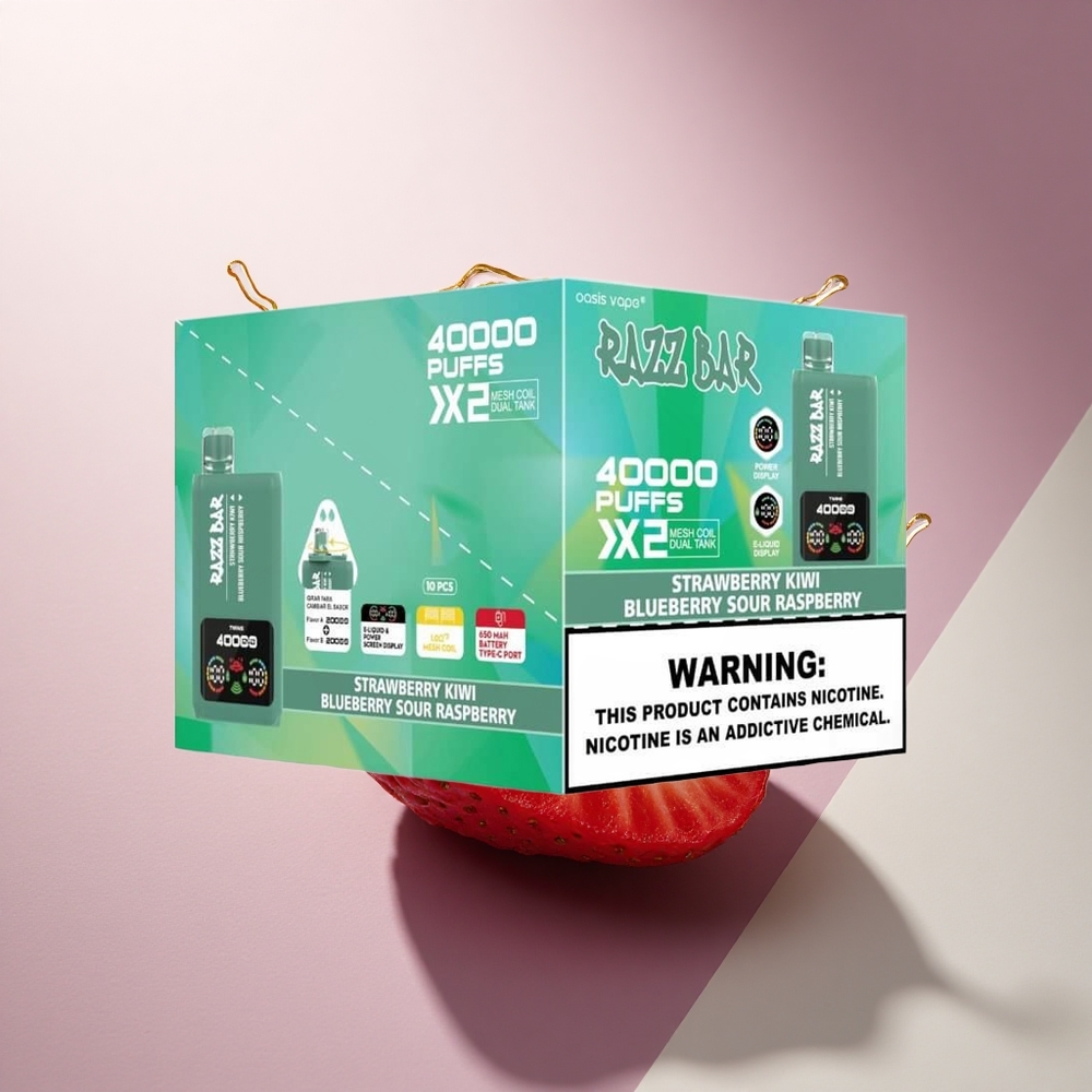 Razz Bar 40000 Puffs Braškė Kiwi - Mėlynė Rūgščioji Avietė su 5% Nikotino ir 650 mAh