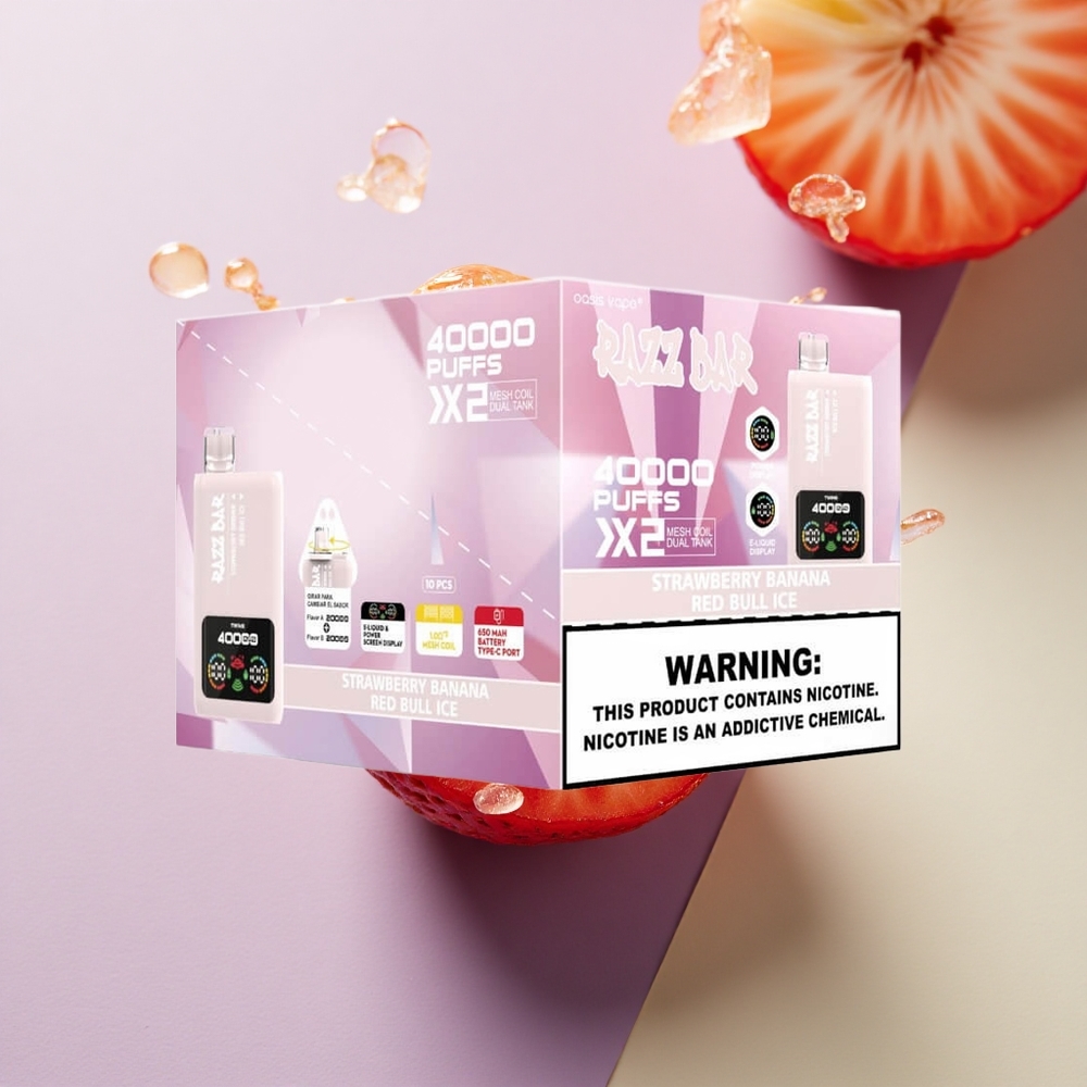 Razz Bar 40000 Puffs Braškių Bananų - Red Bull Ice su 1.0Ohm 2 Tinklelio Ritė ir 5% Nikotino