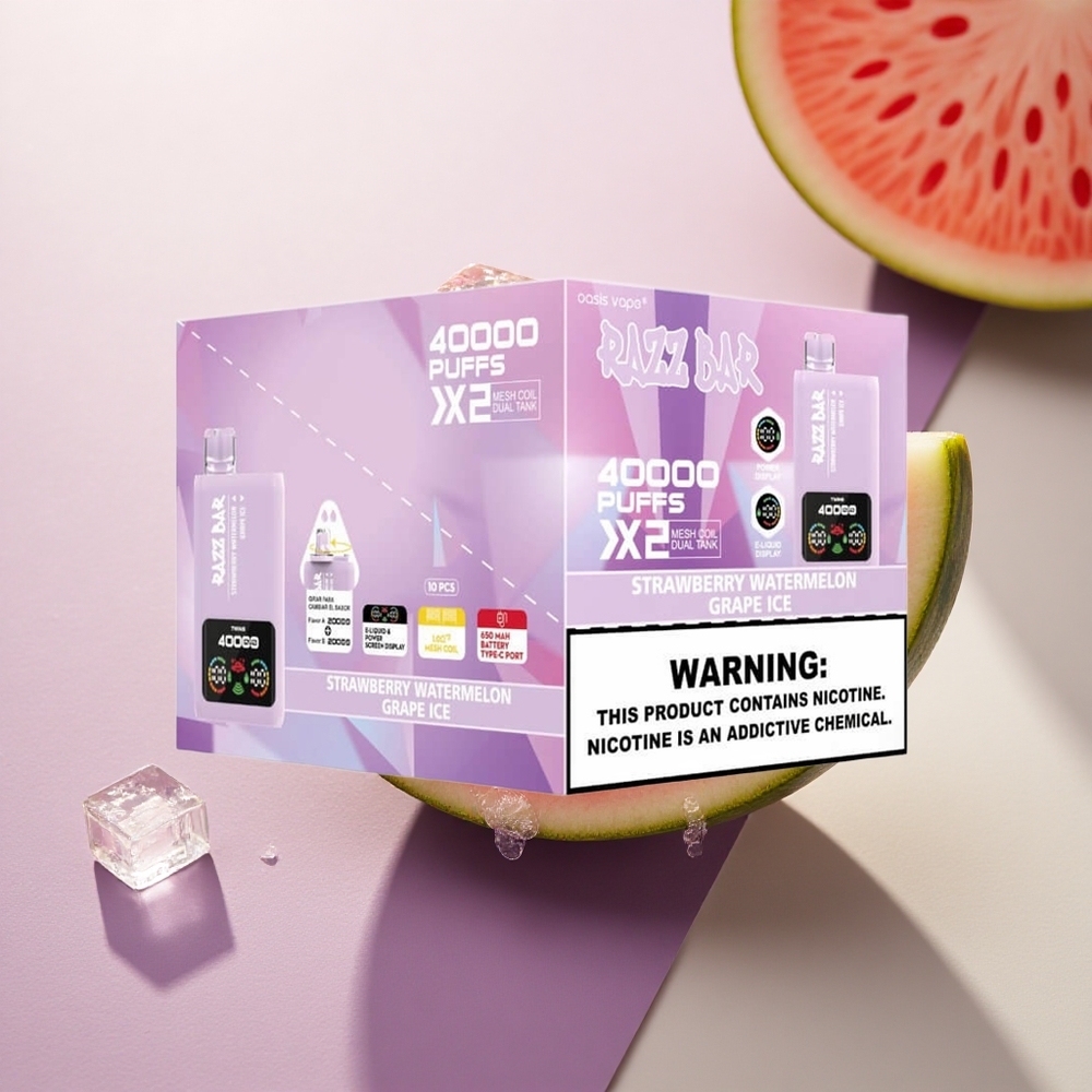 Razz Bar 40000 Puffs Braškinis Arbūzas - Vynuogių Ledas su 5% Nikotino ir 650 mAh