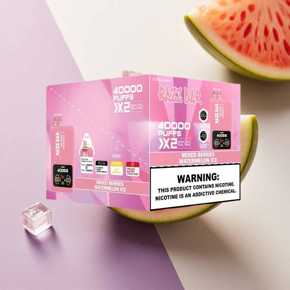 Razz Bar 40000 Puffs Mišrios Uogos - Arbūzo Ledas su 5% Nikotino ir 650 mAh