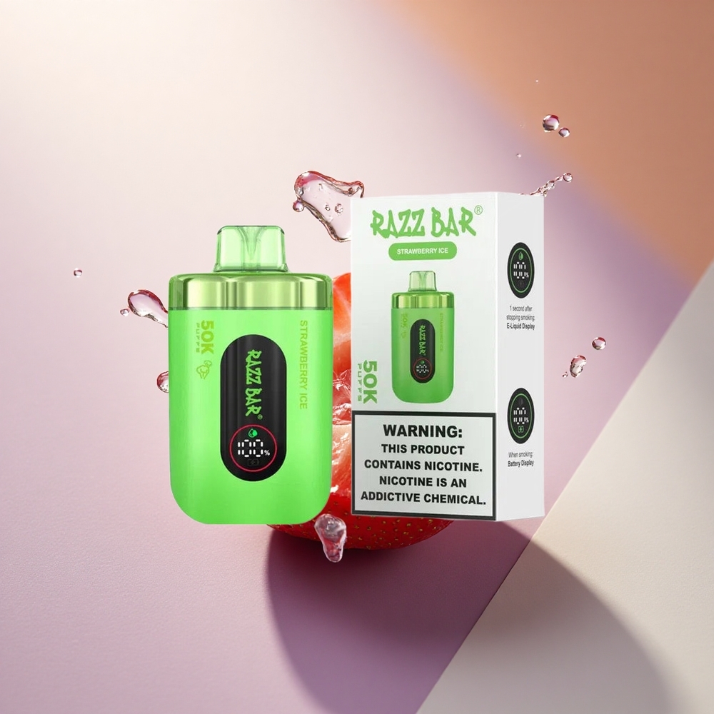 Razz Bar 50K Puffs Braškinių ledų su 2% nikotino ir 650 mAh akumuliatoriumi išskiriamasis garintuvas