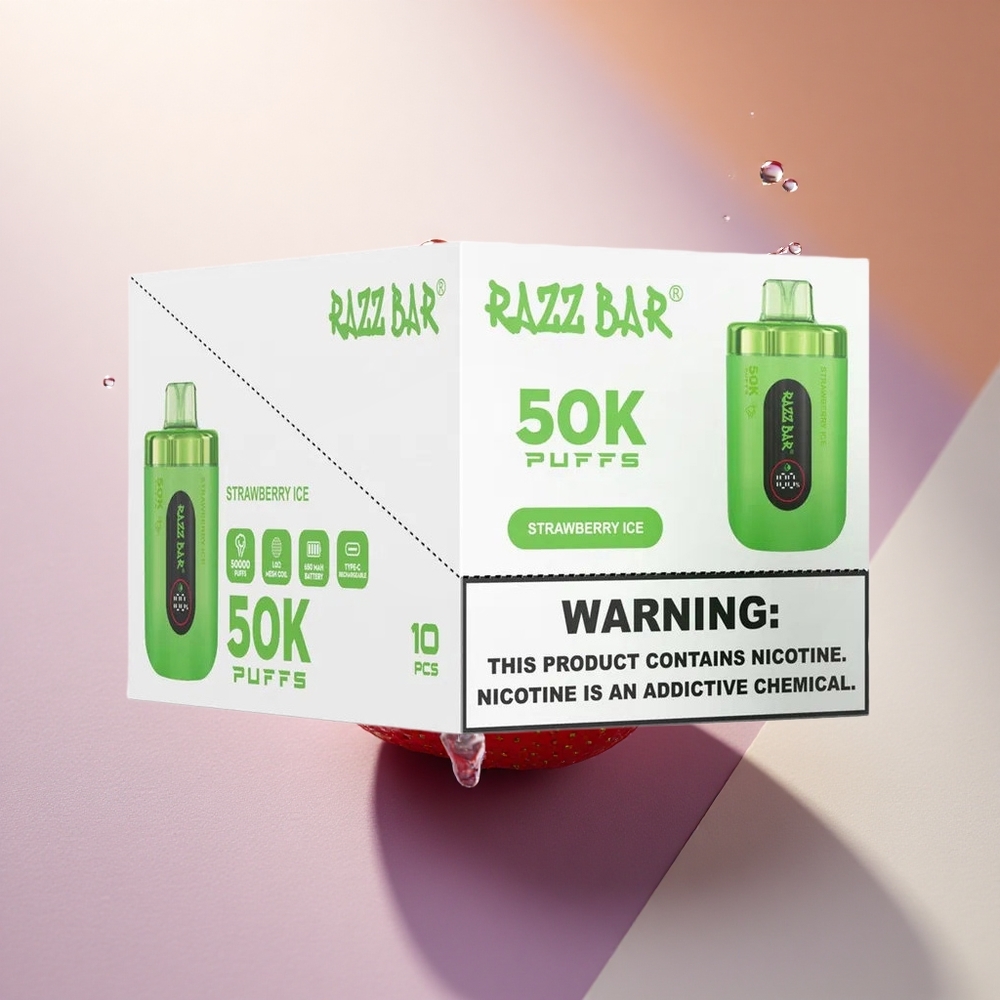 Razz Bar 50K Puffs Braškinių ledų su 2% nikotino ir 650 mAh akumuliatoriumi išskiriamasis garintuvas