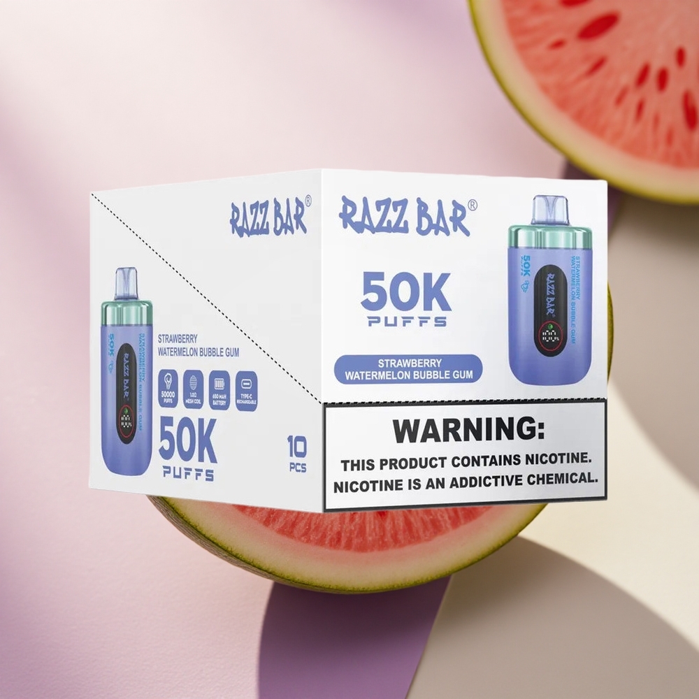 Razz Bar 50K Puffs Braškinis Arbūzas Burbulų Guma su 2% Nikotino ir 650 mAh