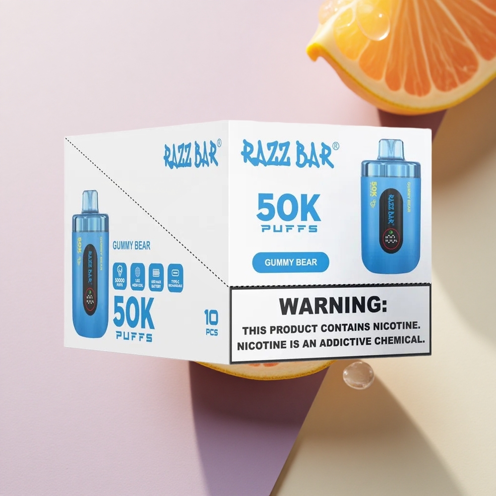 Razz Bar 50K Puffs Guminukas Meškutė su 650 mAh ir 1,0 omų tinklelio apvija