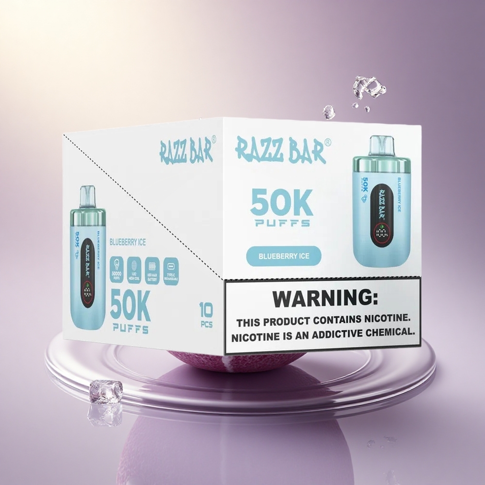 Razz Bar 50K Puffs Mėlynų Uogų Ledas su 650 mAh ir 2% Nikotino