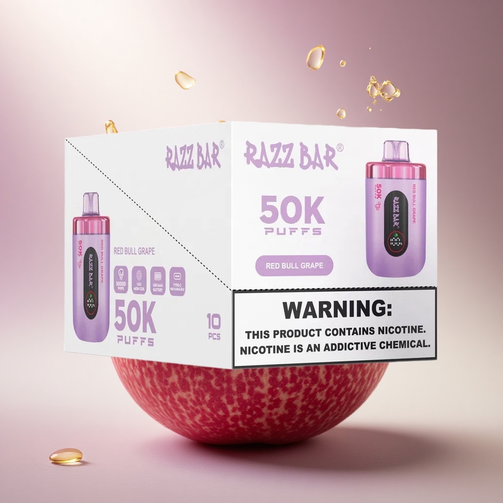 Razz Bar 50K Puffs Raudonojo Jaučio Vynuogės Vienkartinės Elektroninės Cigaretės su 650 mAh ir 2% nikotino