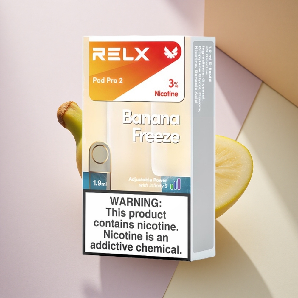 Relx Pod Pro 2 Vape Device Banana Sužadintas 30mg/ml nikotino, 1.9ml talpos, 3 įtampos reguliavimo režimai