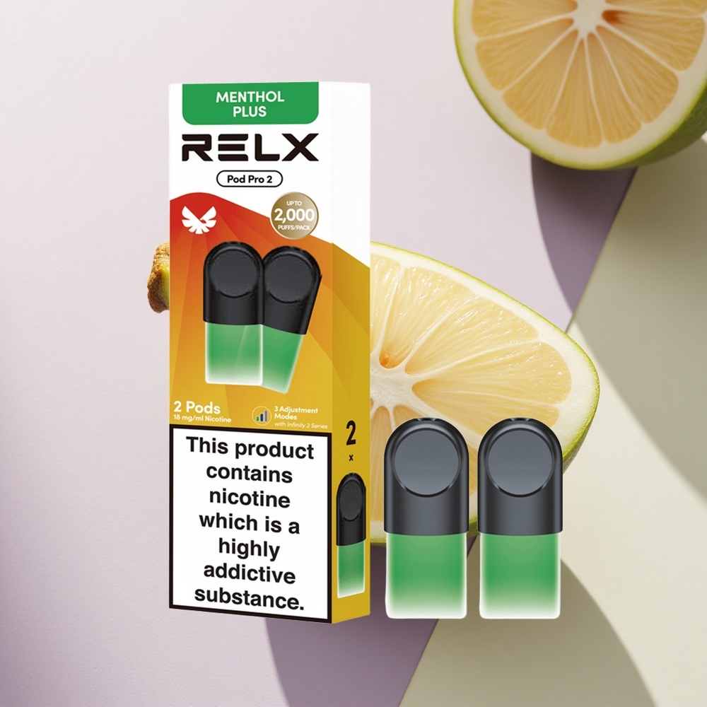 Relx Pod Pro 2 Vape Device Mėta-Mentolis Plus 18mg/ml nikotino, 1,9ml talpos, 600 užtraukimų, 3 įtampos režimai