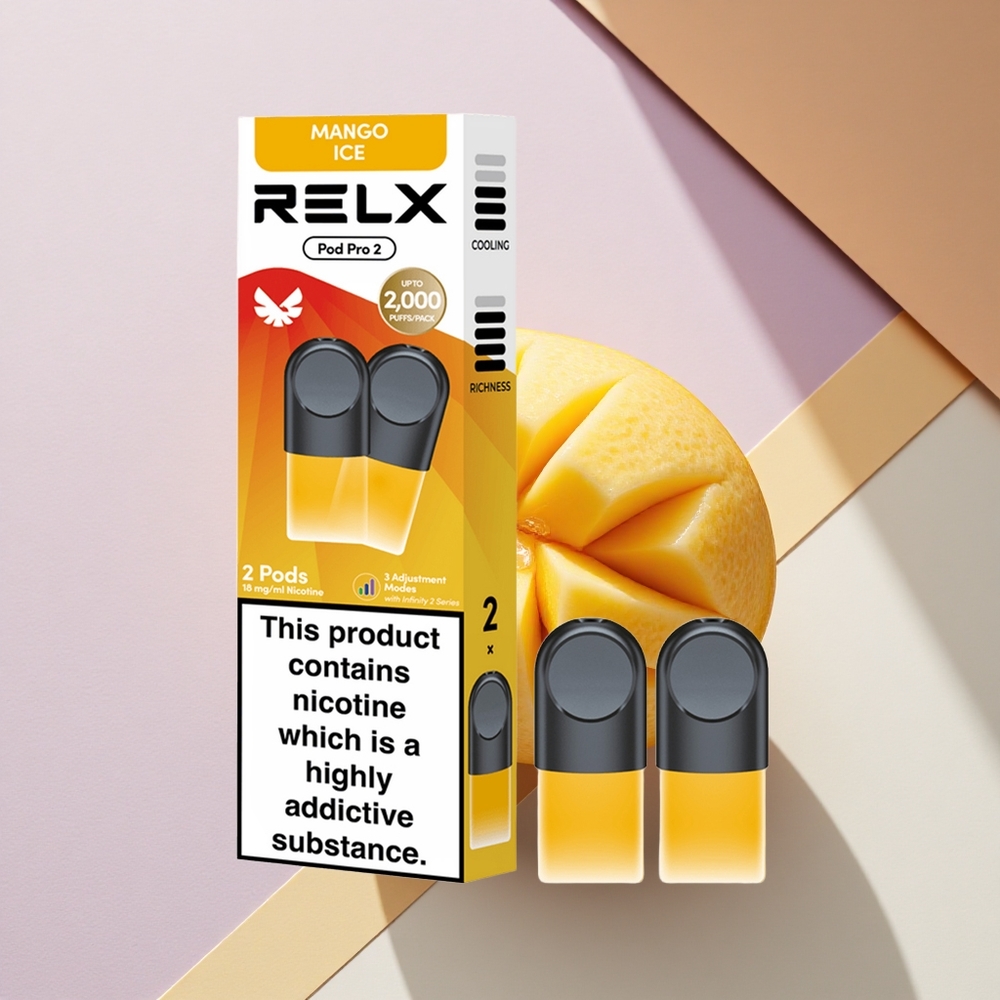 Relx Pod Pro 2 Vape Device Mango Ledas 18mg/ml Nikotino, 1.9ml Talpa, 3 Įtampos Režimai