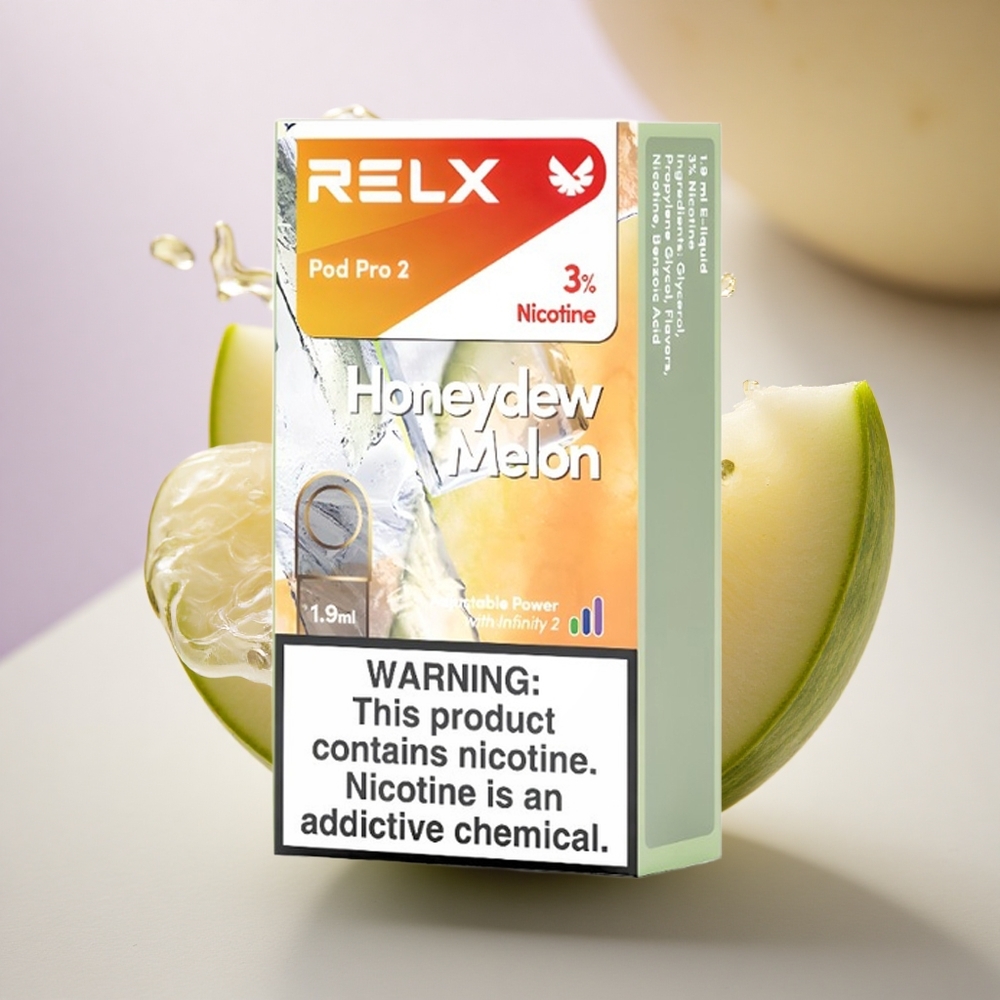 Relx Pod Pro 2 Vape Device Sausasis Melionas 30mg/ml nikotino, 1,9ml talpos, 5,5W/6,5W/8W įtampos