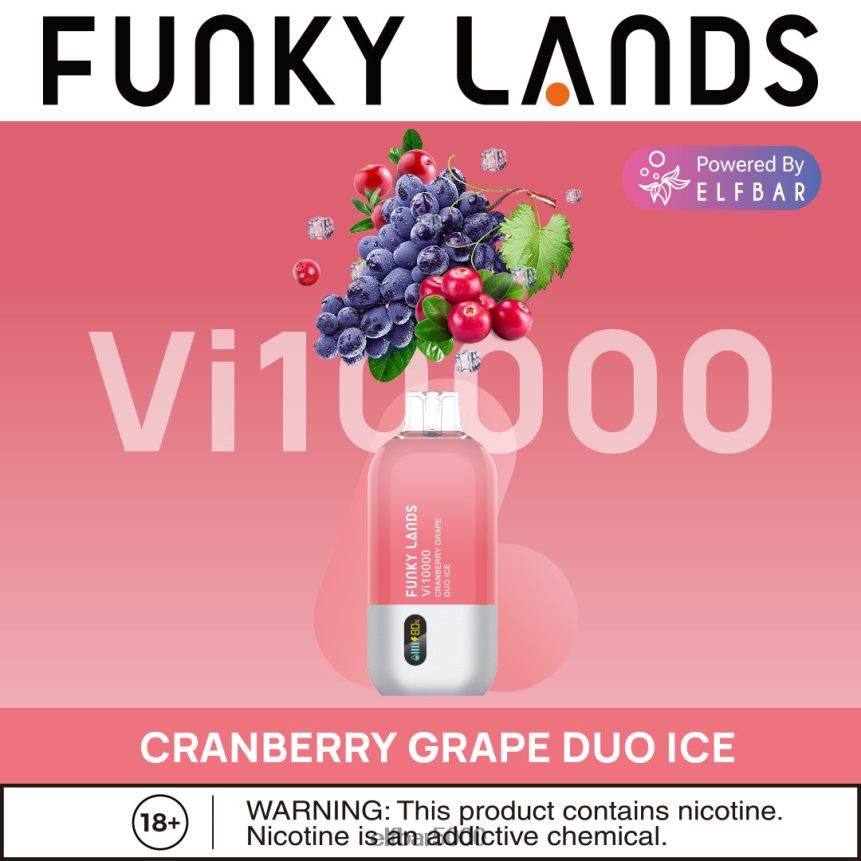 ELFBAR Funky Lands geriausio skonio vienkartinė vape vi10000 ledinė serija spanguolių vynuogių duo ledas 6T86DN156 - ELF BAR 607 Kaina