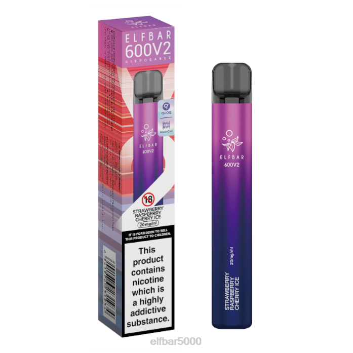 elfbar 600v2 vienkartinis vape - 20mg braškių aviečių vyšnių ledas - ELF BAR V3 V20N18