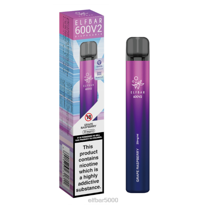 elfbar 600v2 vienkartinis vape - 20mg vynuogių aviečių - ELF BAR Pods V20N24